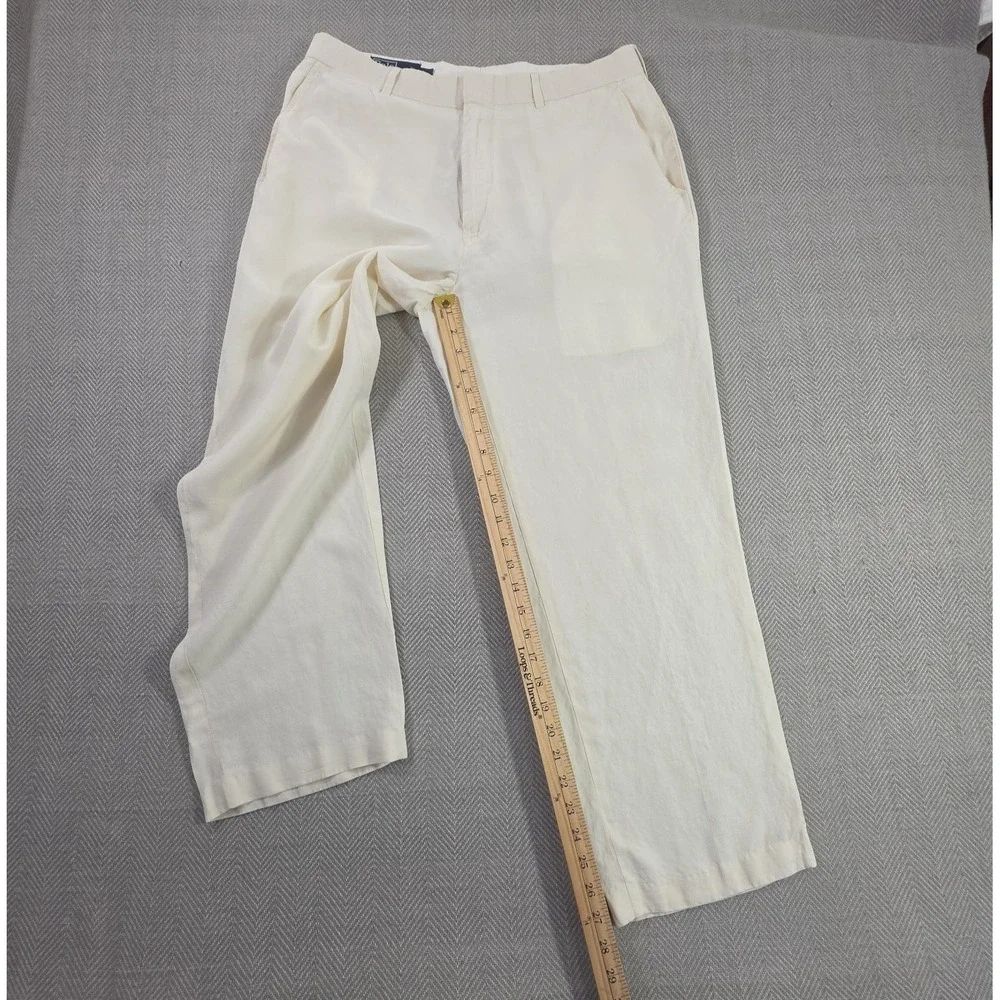 Polo Ralph Lauren Linen Silk Pants Mens 34x30 Off-White Summer Luxury Trousers